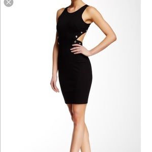 Black dress with open back and silver hardware
